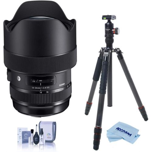  Sigma 14-24mm F2.8 DG HSM Art Wide-Angle Zoom Lens, for Nikon DSLR Cameras (212955) USA Warranty, Bundle with FotoPro X-Go Max Carbon Fiber Tripod with Built-in Monopod, Cleaning K