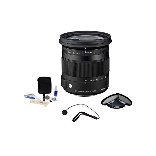  Sigma 17-70mm f/2.8-4 DC Macro OS HSM Lens for Nikon DSLR Cameras - Bundle - with 72mm Digital Essentials Filter Kit, Cap Keeper CK2 Lens Cap Leash & Adorama Cleaning Kit for Optic