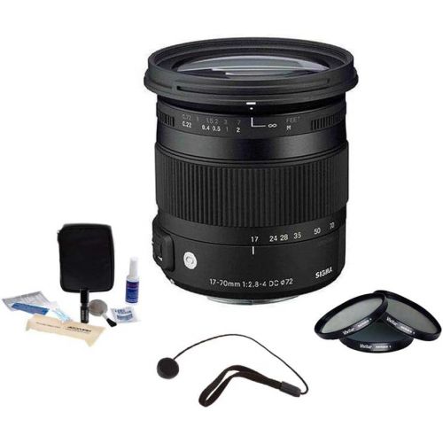  Sigma 17-70mm f/2.8-4 DC Macro OS HSM Lens for Nikon DSLR Cameras - Bundle - with 72mm Digital Essentials Filter Kit, Cap Keeper CK2 Lens Cap Leash & Adorama Cleaning Kit for Optic