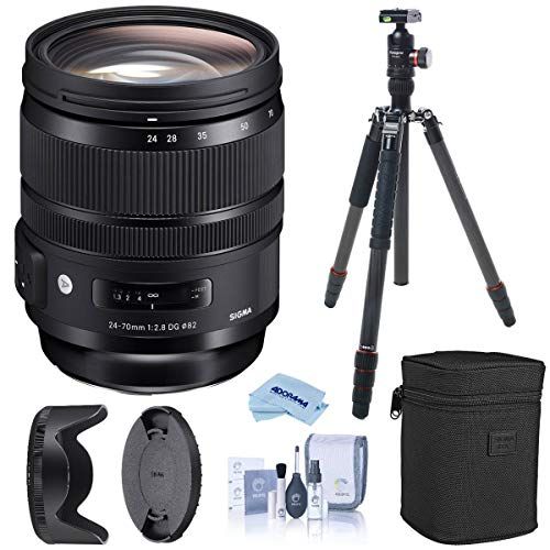  Sigma 24-70mm F2.8 DG OS HSM Art Lens for Nikon DSLR Cameras (576955) USA Warranty, Bundle with FotoPro X-Go Max Carbon Fiber Tripod with Built-in Monopod, Cleaning Kit