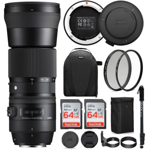  Sigma 150-600mm 5-6.3 Contemporary DG OS HSM Lens for Canon DSLR Cameras USB Dock and Two 64GB SD Card Bundle (7 Items)