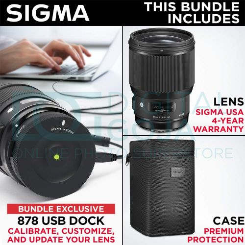  Sigma 85mm f/1.4 DG HSM Art Lens for Nikon F Cameras + Sigma USB Dock with Altura Photo Advanced Accessory and Travel Bundle