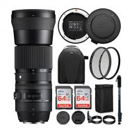 Sigma 150-600mm 5-6.3 Contemporary DG OS HSM Lens for Canon DSLR Cameras with Sigma USB Dock and Two 64GB SD Card Bundle (8 Items)