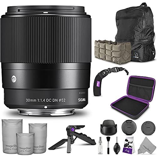  Sigma 30mm F1.4 Contemporary DC DN Lens for Sony E Mount Cameras with Essential Photo and Travel Bundle