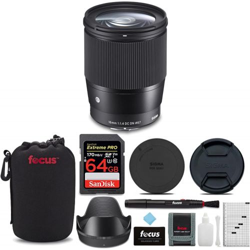  Sigma 16mm f/1.4 DC DN Contemporary Lens for Sony with 64GB Extreme PRO SD Card and Accessory Bundle