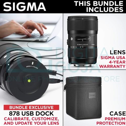  Sigma 18-35mm F1.8 Art DC HSM Lens for Nikon DSLR Cameras + Sigma USB Dock with Altura Photo Advanced Accessory and Travel Bundle