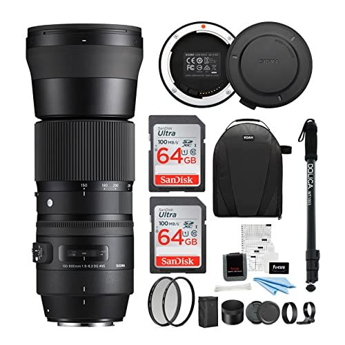  Sigma 150-600mm 5-6.3 Contemporary DG OS HSM Lens for Nikon DSLR Cameras w USB Dock + 64GB Travel Bundle