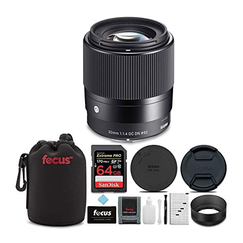  Sigma 30mm f/1.4 DC DN Contemporary Prime Lens for Sony E-Mount w/ 64GB Extreme PRO Bundle