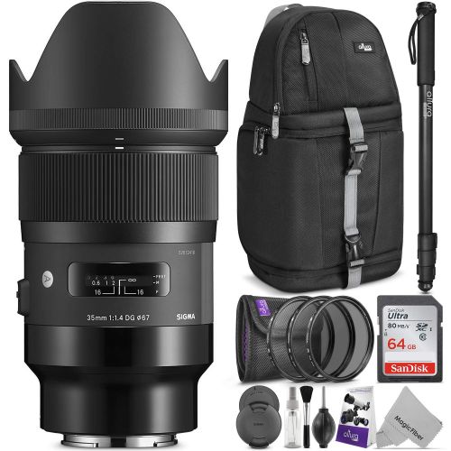  Sigma 35mm f1.4 DG HSM Art Lens for Sony E Mount Cameras wAdvanced Photo and Travel Bundle