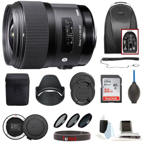  Sigma 35mm f1.4 DG HSM Lens for Canon DSLR Cameras wSigma USB Dock & 32GB SD Card Deluxe Travel Bundle