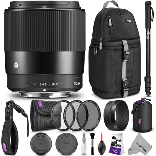  Sigma 30mm F1.4 Contemporary DC DN Lens for Sony E Mount Cameras wAdvanced Photo and Travel Bundle