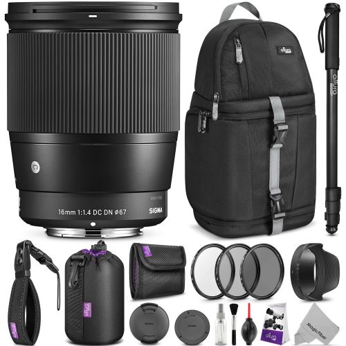  Sigma 16mm F1.4 DC DN Contemporary Lens for Sony E Mount Cameras wAdvanced Photo and Travel Bundle