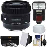 Sigma 30mm f/1.4 Art DC HSM Lens with 3 UV/CPL/ND8 Filters + Flash + Diffuser + Soft Box + Kit for Canon EOS Digital SLR Cameras
