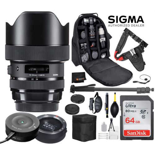  Sigma 14-24mm f2.8 DG HSM Art Lens for Nikon F DSLR Cameras + Sigma USB Dock with Professional Bundle Package Deal  Quick Release Pro Camera Belt + SanDisk 64gb SD Card + Backpac