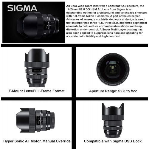  Sigma 14-24mm f2.8 DG HSM Art Lens for Nikon F DSLR Cameras + Sigma USB Dock with Professional Bundle Package Deal  Quick Release Pro Camera Belt + SanDisk 64gb SD Card + Backpac