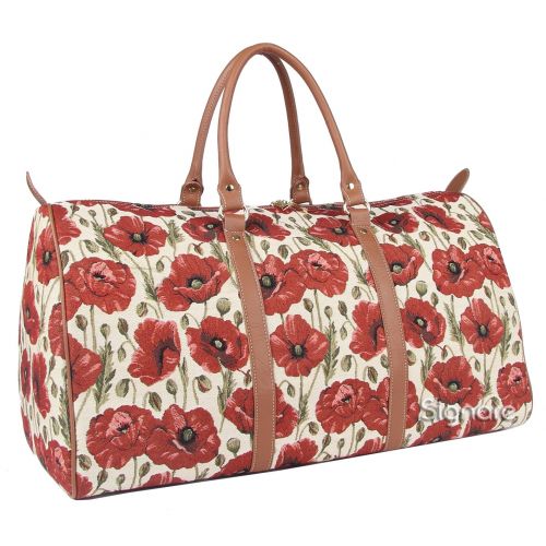  Signare Red and White Women’s Fashion Canvas Tapestry Carry-on Overnight Weekender Luggage Bag Poppy Flower (BHOLD-POP)