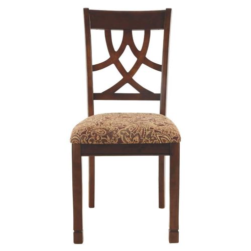  Signature Design by Ashley Ashley Furniture Signature Design - Leahlyn Dining Upholstered Side Chair - Pierced Splat Back - Set of 2 - Medium Brown