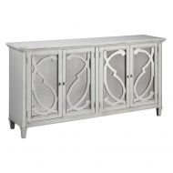 Signature Design by Ashley Ashley Furniture Signature Design - Mirimyn 4-Door Accent Cabinet - Distressed Gray Finish - Mirrored Scrolled Filigree Doors