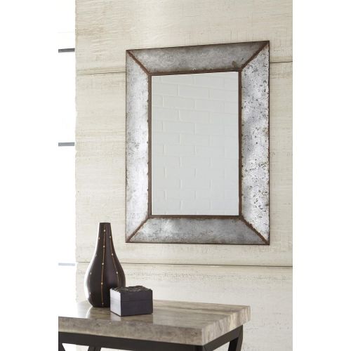  Signature Design by Ashley Ashley Furniture Signature Design - OTalley Metal Framed Accent Mirror - Industrial Design - Vertical Only - Antique Gray