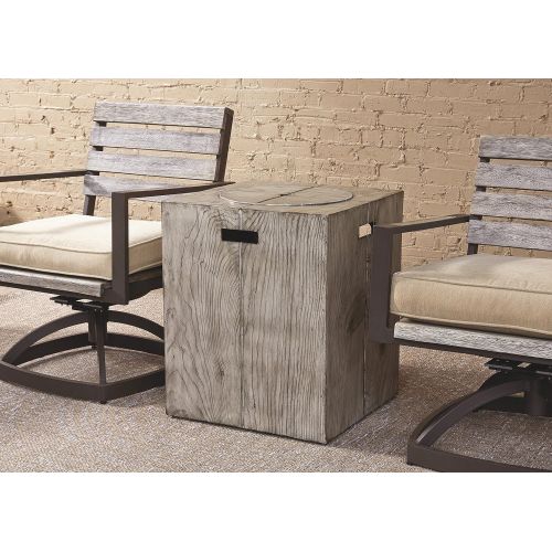 Signature Design by Ashley Ashley Furniture Signature Design - Peachstone Contemporary Fire Column - Outdoor Convertible Patio Heater & End Table - Beige Brown