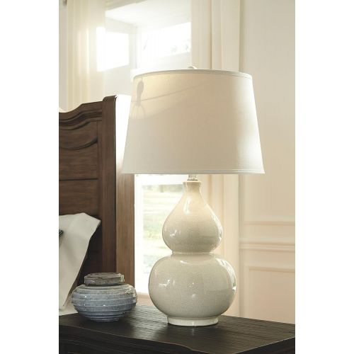  Signature Design by Ashley Ashley Furniture Signature Design - Saffi Ceramic Table Lamp - Double Gourd Base - Cream