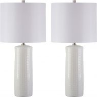 Signature Design by Ashley Ashley Furniture Signature Design - Steuben Textured Ceramic Table Lamp Set with Drum Shades - Contemporary - Set of 2 - White