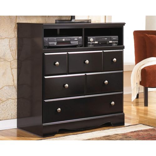  Signature Design by Ashley Ashley Furniture Signature Design - Shay Media Chest - 3 Drawers and 2 Cubbies - Contemporary - Almost Black