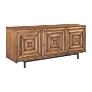 Signature Design by Ashley Ashley Furniture Signature Design - Fair Ridge 3-Door Touch Latch Accent Cabinet - Contemporary - Warm Brown Finish - Black Metal Legs - Sqaure Inlay Pattern