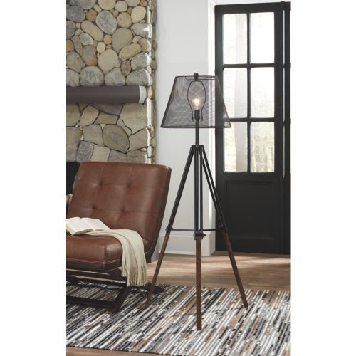  Signature Design by Ashley Ashley Furniture Signature Design - Leolyn Floor Lamp with Metal Shade - Adjustable Height -Black and Brown