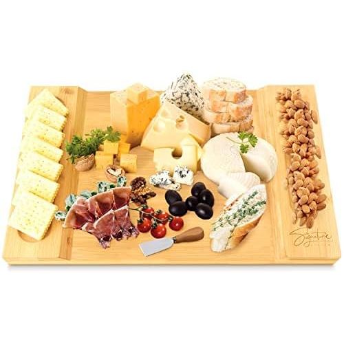  [아마존베스트]Signature Living Large Bamboo Cheese Board (16 x 10 x 1.2) Beautiful Charcuterie Board for Cheese, Crackers, Meat - Durable Wooden House Warming Serving Board