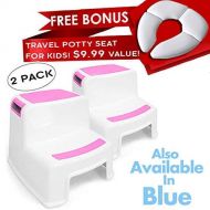 Signature Thirteen (2 Pack) Toilet Potty Training Step Stool for Toddler with 1 Bonus Potty Seat! | Bathroom Sink Stool Kitchen Step Stool for Kids | Slip Resistant Soft Grip Bottom | Wide Two Step |