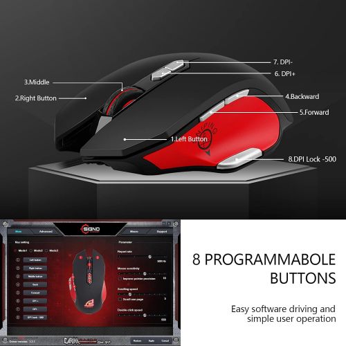  SIGNO Gaming Mouse Wired High Sensitivity Ergonomic Sweat-Resistant RGB Lighting Real 500-4000 DPI Adjustable 8 Programmable Buttons PC and MAC for Windows 7 8 10(GM-917)