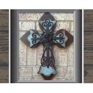 SignsBYDebbieHess Wood Cross - Wall Cross - Large - Turquoise - Brown - Home Decor