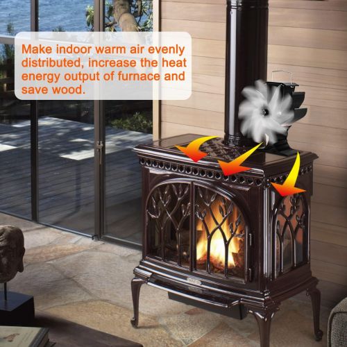  Signstek 4 Blade Wood Stove Fan, Heat Powered Stove Fan for Wood/Log Burner/Fireplace with Magnetic Thermometer, Eco Friendly, Efficient Heat Distribution more than 3 Blade Fan, Bl