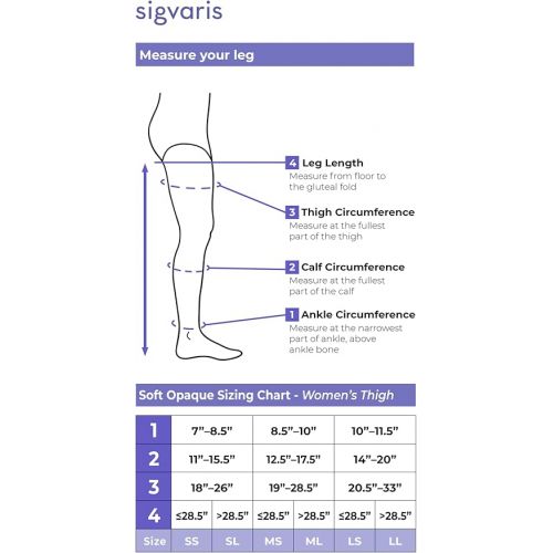  SIGVARIS Women’s Style Soft Opaque 840 Closed Toe Thigh-Highs w/Grip Top 15-20mmHg - Black - Medium Long
