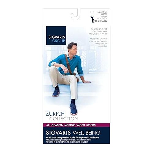  Sigvaris Men’s Merino Wool 192 Knee-High Compression Socks 15-20mmHg