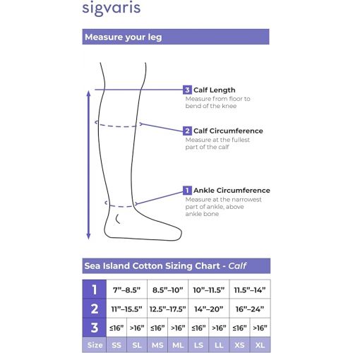  Sigvaris Men’s Style Sea Island Cotton 220 Closed Toe Calf-High Socks 20-30mmHg - Black - Medium Long