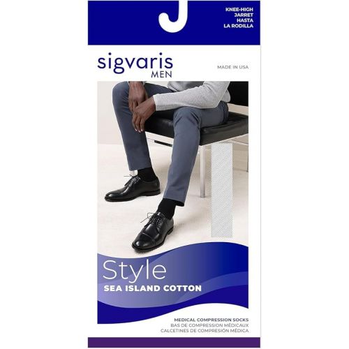  Sigvaris Men’s Style Sea Island Cotton 220 Closed Toe Calf-High Socks 20-30mmHg - Black - Medium Long