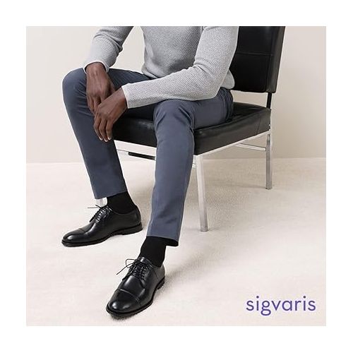  Sigvaris Men’s Style Sea Island Cotton 220 Closed Toe Calf-High Socks 20-30mmHg - Black - Medium Long