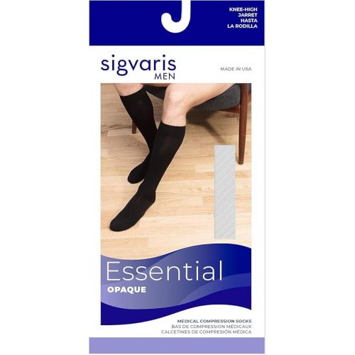  SIGVARIS Men’s Essential Opaque 860 Closed Toe Calf-High Socks 20-30mmHg - Medium Long - Black