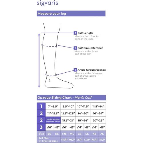  SIGVARIS Men’s Essential Opaque 860 Closed Toe Calf-High Socks 20-30mmHg - Medium Long - Black