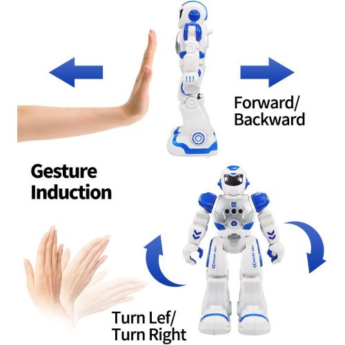  [아마존베스트]Sikaye RC Robot for Kids Intelligent Programmable Robot with Infrared Controller Toys, Dancing, Singing, Led Eyes, Gesture Sensing Robot Kit, Blue