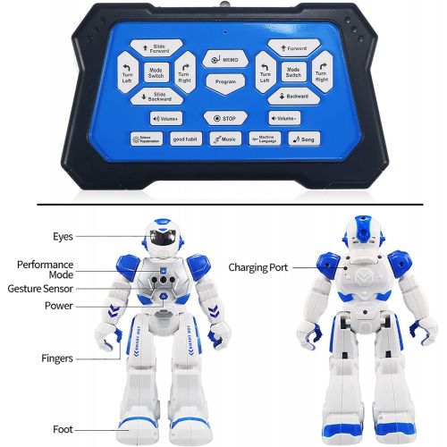  [아마존베스트]Sikaye RC Robot for Kids Intelligent Programmable Robot with Infrared Controller Toys, Dancing, Singing, Led Eyes, Gesture Sensing Robot Kit, Blue