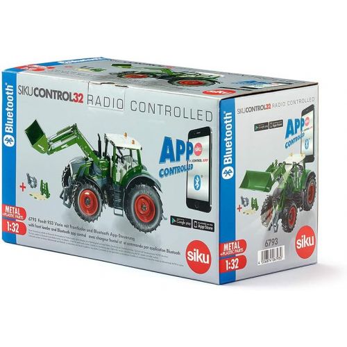  Siku 6793, Fendt 933 Vario Tractor with Front Loader, Green, Metal/Plastic, 1:32, app via Bluetooth, Remote Control not Included