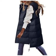 Sikye Down Vest for Women Long Winter Lightweight Quilted Hooded Down Coats Loose Coats Parkas Outdoor