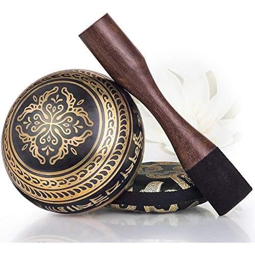  Silent Mind ~ Tibetan Singing Bowl Set ~ Balance & Harmony Design ~ With Dual Surface Mallet and Silk Cushion ~ Promotes Peace, Chakra Healing, and Mindfulness ~ Exquisite Gift명상종 싱잉볼