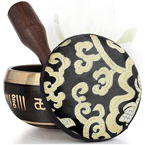  Silent Mind ~ Tibetan Singing Bowl Set ~ Balance & Harmony Design ~ With Dual Surface Mallet and Silk Cushion ~ Promotes Peace, Chakra Healing, and Mindfulness ~ Exquisite Gift명상종 싱잉볼