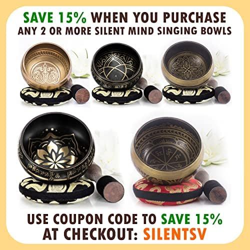  Silent Mind ~ Tibetan Singing Bowl Set ~ Blue Color Design ~ With Dual Surface Mallet and Silk Cushion ~ Promotes Peace, Chakra Healing, and Mindfulness ~ Exquisite Gift (Blue)명상종 싱잉볼