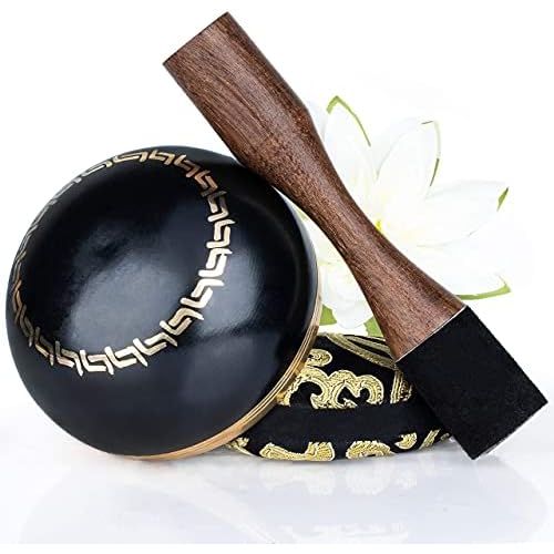  Silent Mind ~ Tibetan Singing Bowl Set ~ Power and Strength Design ~ With Dual Surface Mallet and Silk Cushion ~ Promotes Peace, Chakra Healing, and Mindfulness ~ Exquisite Gift (B명상종 싱잉볼