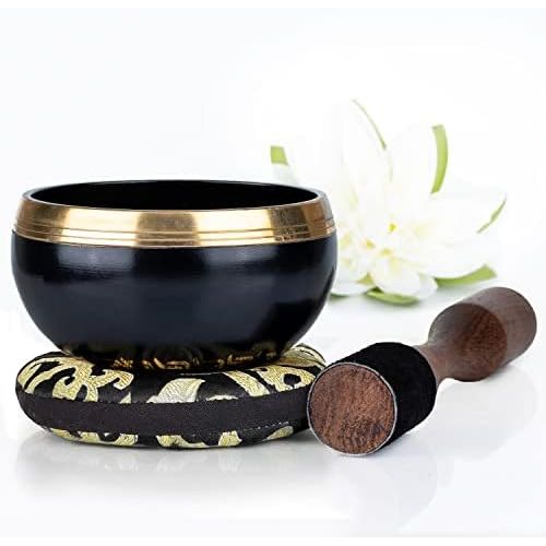  Silent Mind ~ Tibetan Singing Bowl Set ~ Power and Strength Design ~ With Dual Surface Mallet and Silk Cushion ~ Promotes Peace, Chakra Healing, and Mindfulness ~ Exquisite Gift (B명상종 싱잉볼